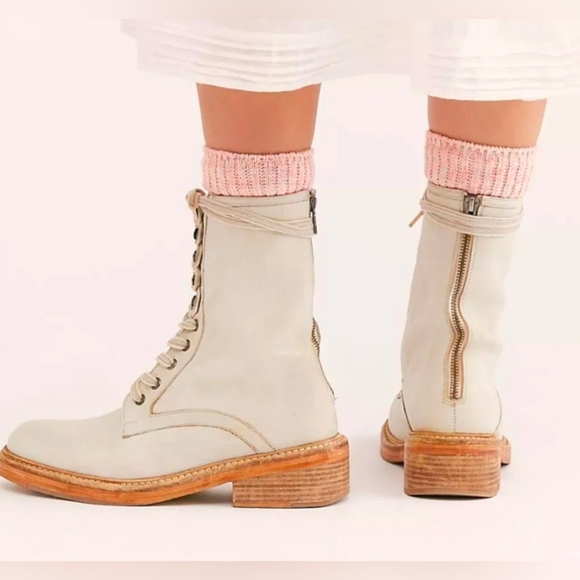 Free People Santa Fe Lace Up Eyelet Leather Boot NWOT Ecru 36 6 - Picture 1 of 16